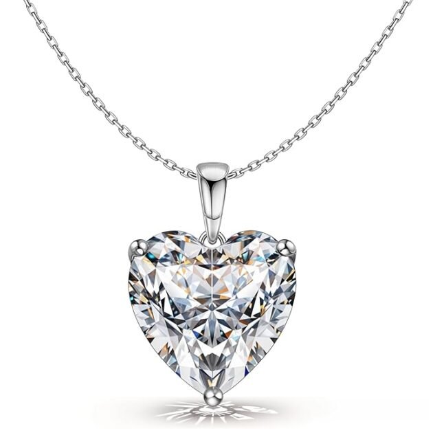 HighSpark 925 Silver Solitaire Heart Pendant with Chain For Women
