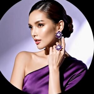 Royal Amethyst Bloom Ring & Earring Set – 925 Sterling Silver with Purple Zircon ✨🌸