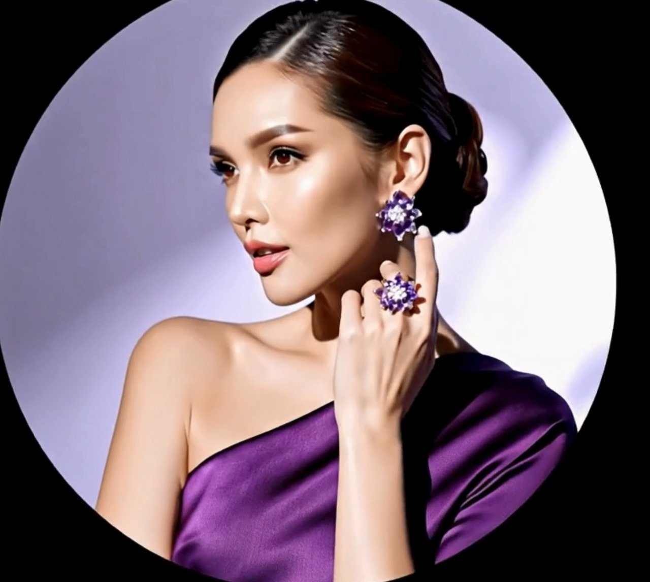 Royal Amethyst Bloom Ring & Earring Set – 925 Sterling Silver with Purple Zircon ✨🌸